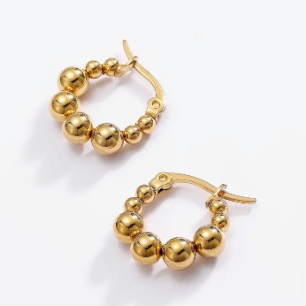 [One Left!]  Gold Beaded Hoop Earring